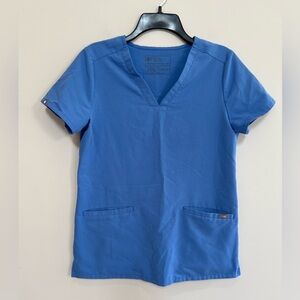 FIGS Women's Casma Three-Pocket Scrub Top in Technical Blue PO 2444, size XS